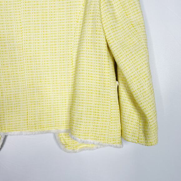 LOFT Medium M Yellow White Tweed Open Front Blazer Jacket Cotton Work Office - Picture 7 of 9